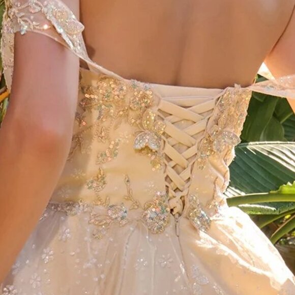 New Off The Shoulder Cocktail Dress w/ Sequins & Butterfly Embroidery GS3685 - Picture 8 of 9